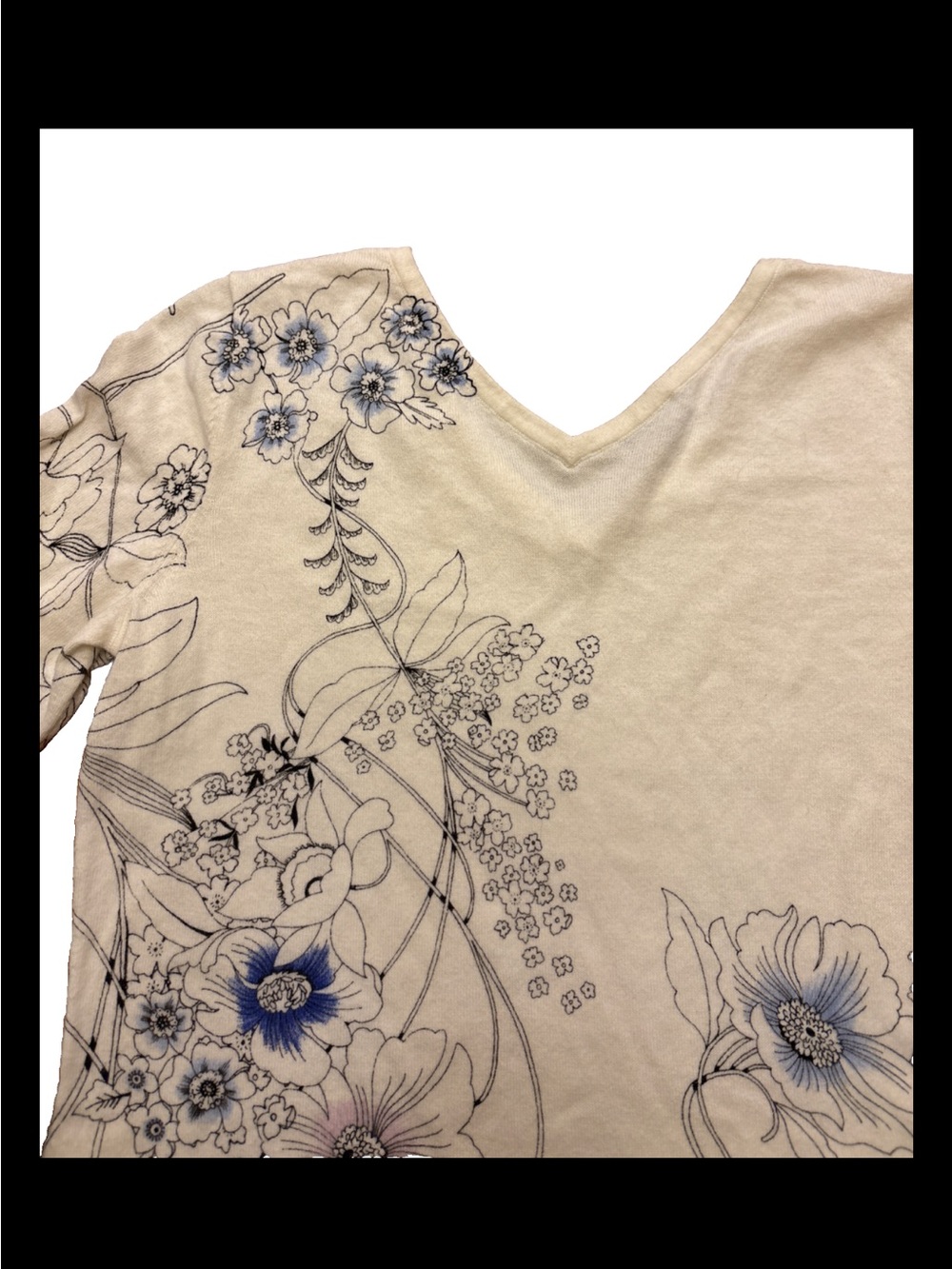 Talbots Women’s Cream Floral V-Neck 3/4 Sleeve Top size Medium Petite - Picture 6 of 7